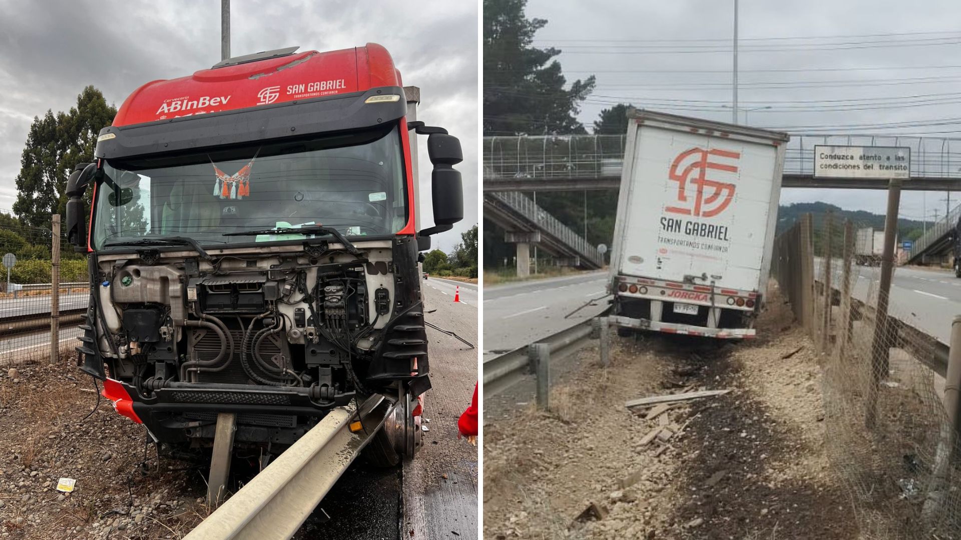 Tractocamión choca contra barrera central de contención en la Ruta 5 ...