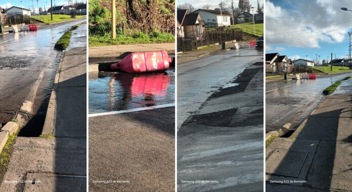 Aguas servidas escurren por calle Caupolicán, en La Unión, por cámaras de alcantarillado obstruidas